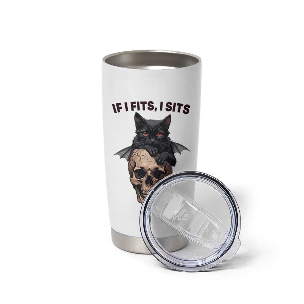 Gothic Cat Skull Graphic Tumbler Cup If I Fits I Sits Creepy Cute Gift