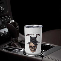 Gothic Cat Skull Graphic Tumbler Cup If I Fits I Sits Creepy Cute Gift