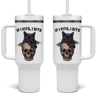 Gothic Cat Skull Graphic Tumbler With Handle If I Fits I Sits Creepy Cute Gift