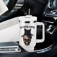 Gothic Cat Skull Graphic Tumbler With Handle If I Fits I Sits Creepy Cute Gift