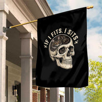 Funny Gothic Black Cat Skull Garden Flag If I Fits I Sits