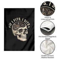 Funny Gothic Black Cat Skull Garden Flag If I Fits I Sits
