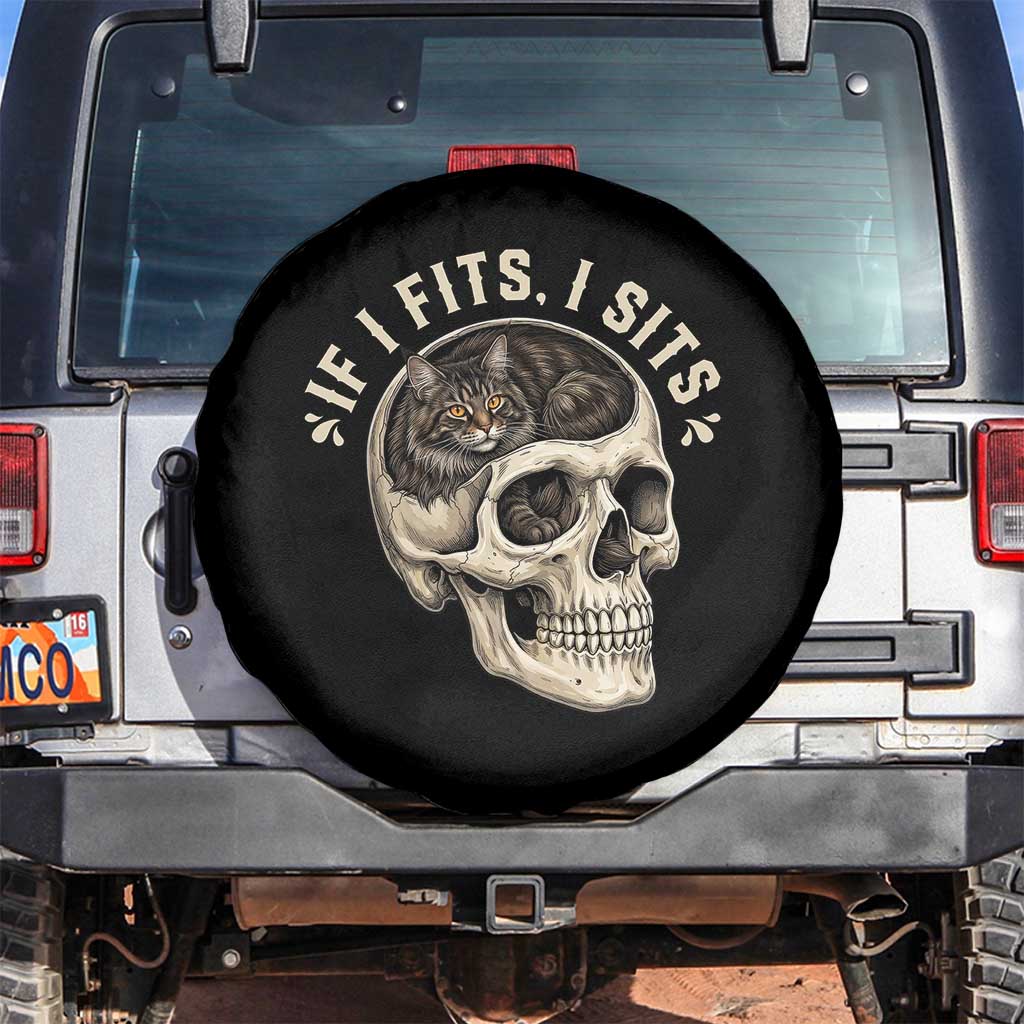 Funny Gothic Black Cat Skull Spare Tire Cover If I Fits I Sits