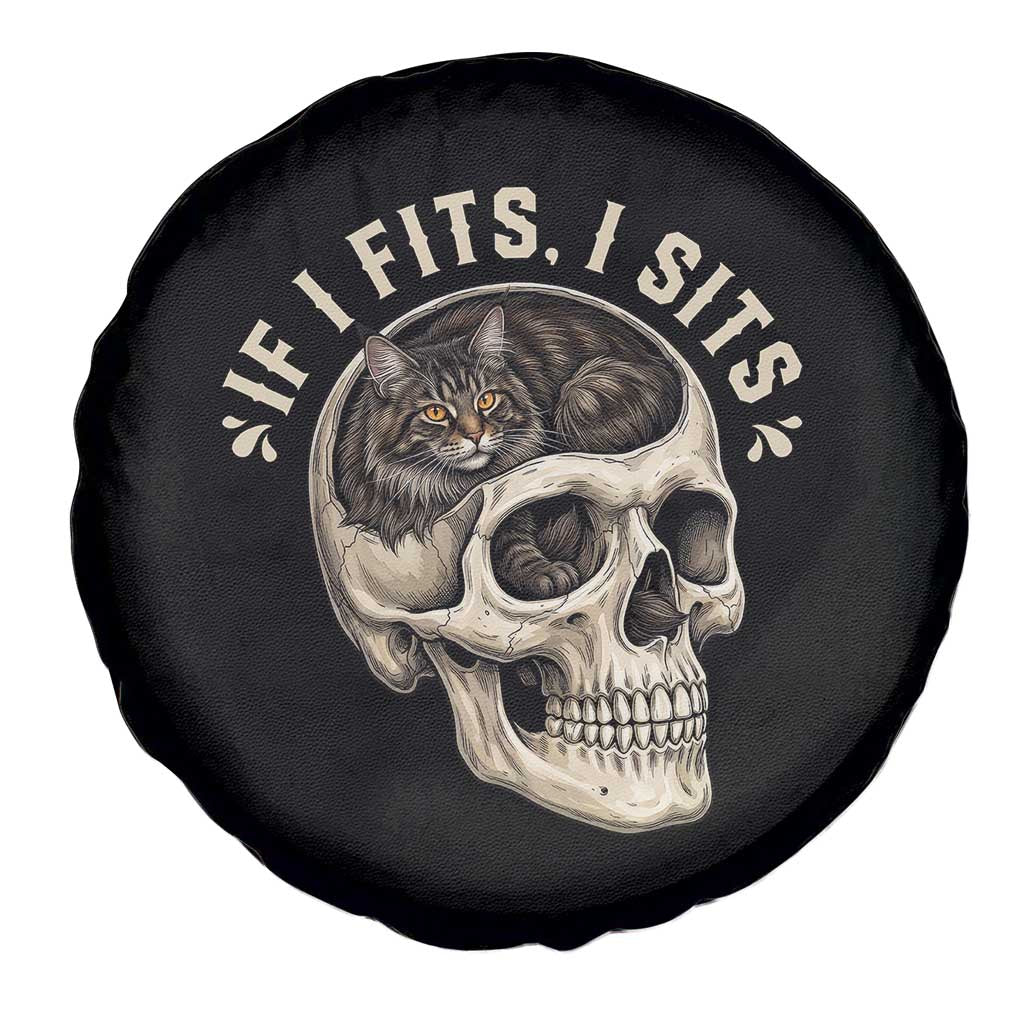 Funny Gothic Black Cat Skull Spare Tire Cover If I Fits I Sits