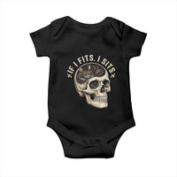 Funny Gothic Black Cat Skull Baby Onesie If I Fits I Sits