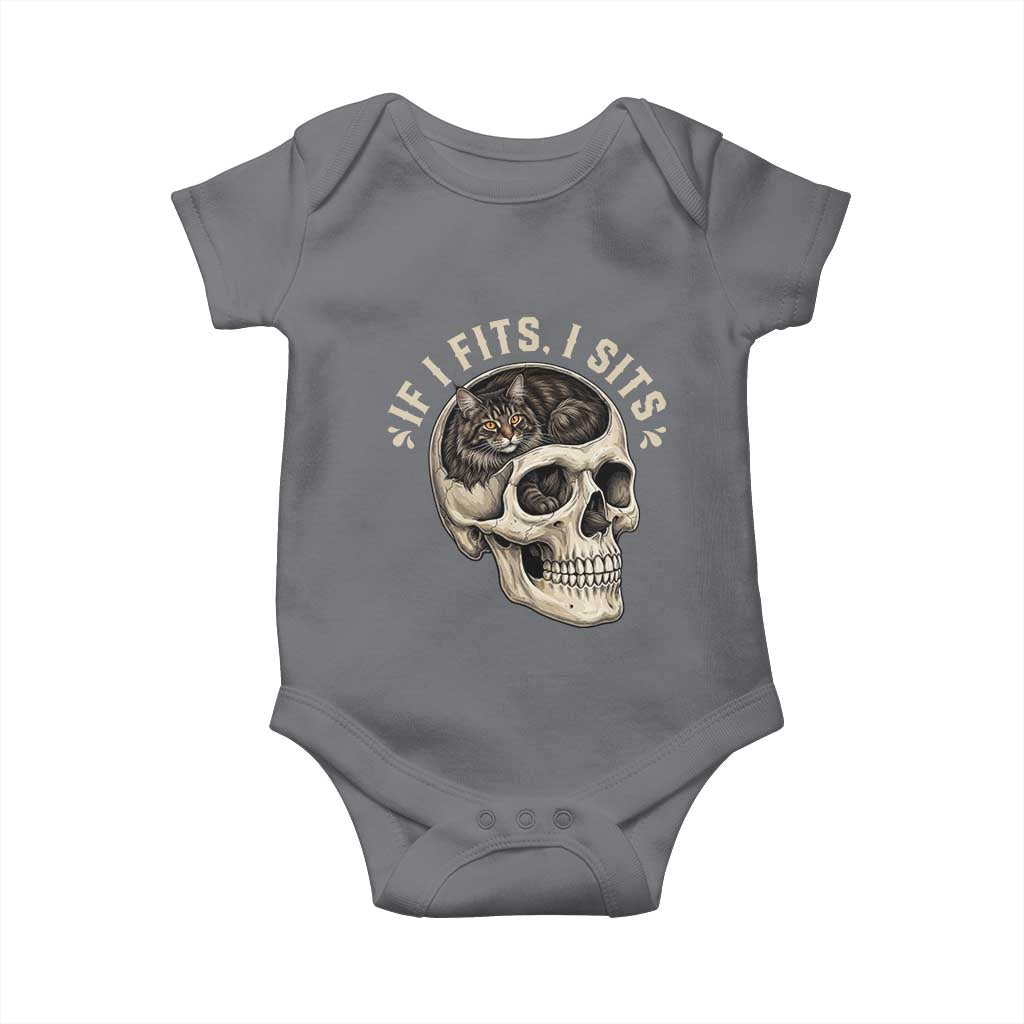 Funny Gothic Black Cat Skull Baby Onesie If I Fits I Sits
