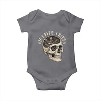 Funny Gothic Black Cat Skull Baby Onesie If I Fits I Sits