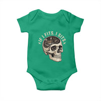 Funny Gothic Black Cat Skull Baby Onesie If I Fits I Sits