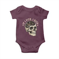 Funny Gothic Black Cat Skull Baby Onesie If I Fits I Sits
