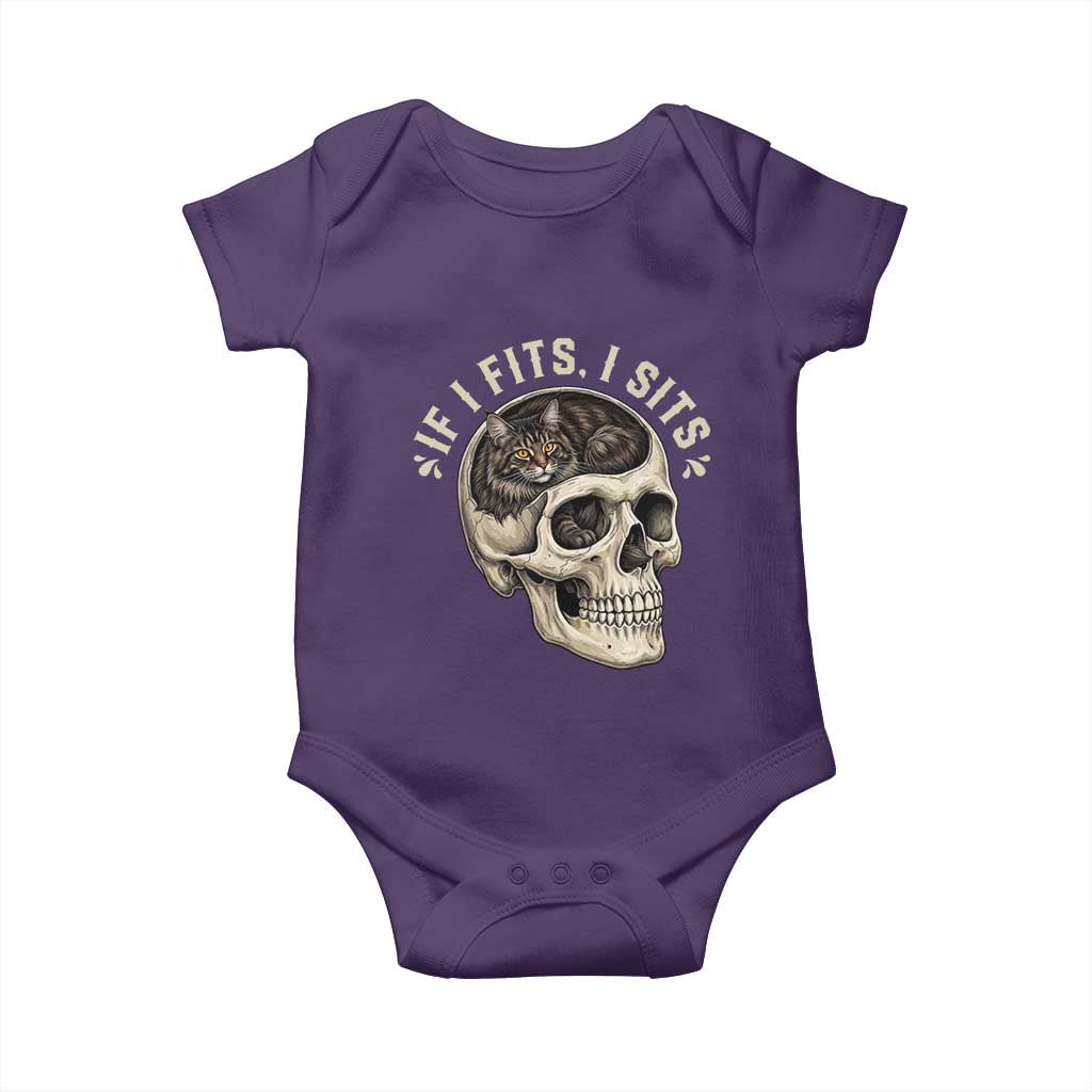 Funny Gothic Black Cat Skull Baby Onesie If I Fits I Sits