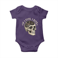 Funny Gothic Black Cat Skull Baby Onesie If I Fits I Sits