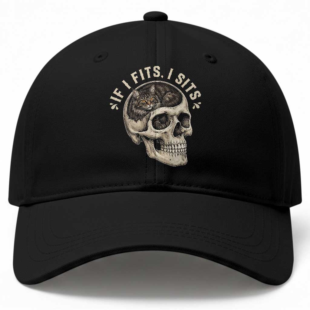 Funny Gothic Black Cat Skull Baseball Cap If I Fits I Sits