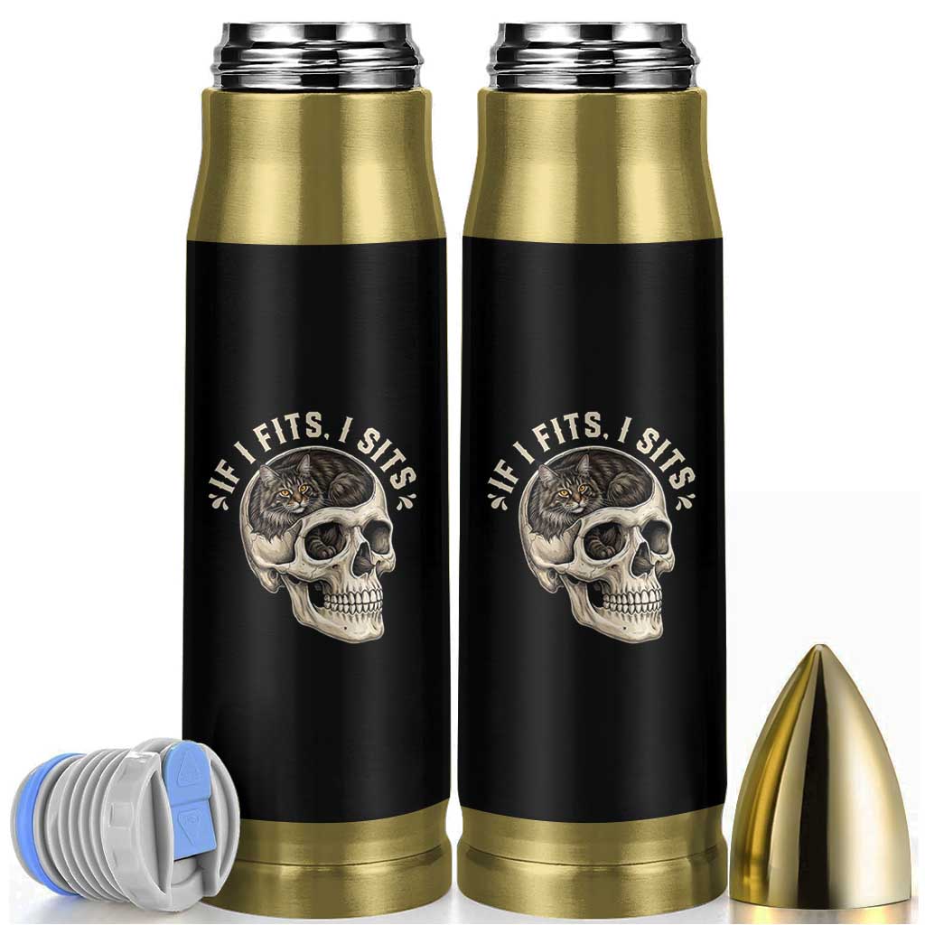 Funny Gothic Black Cat Skull Bullet Tumbler If I Fits I Sits