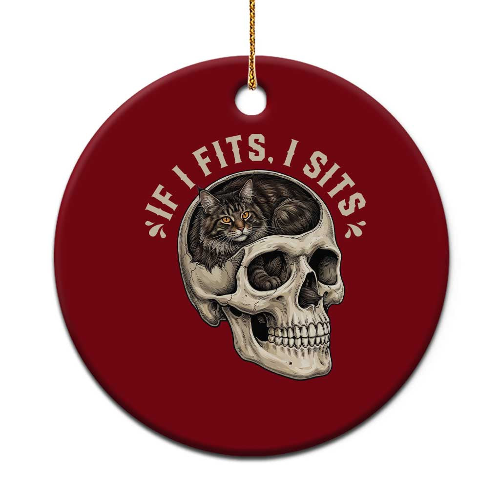 Funny Gothic Black Cat Skull Ceramic Ornament If I Fits I Sits
