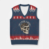 Funny Gothic Black Cat Skull V-Neck Knit Sweater Vest If I Fits I Sits