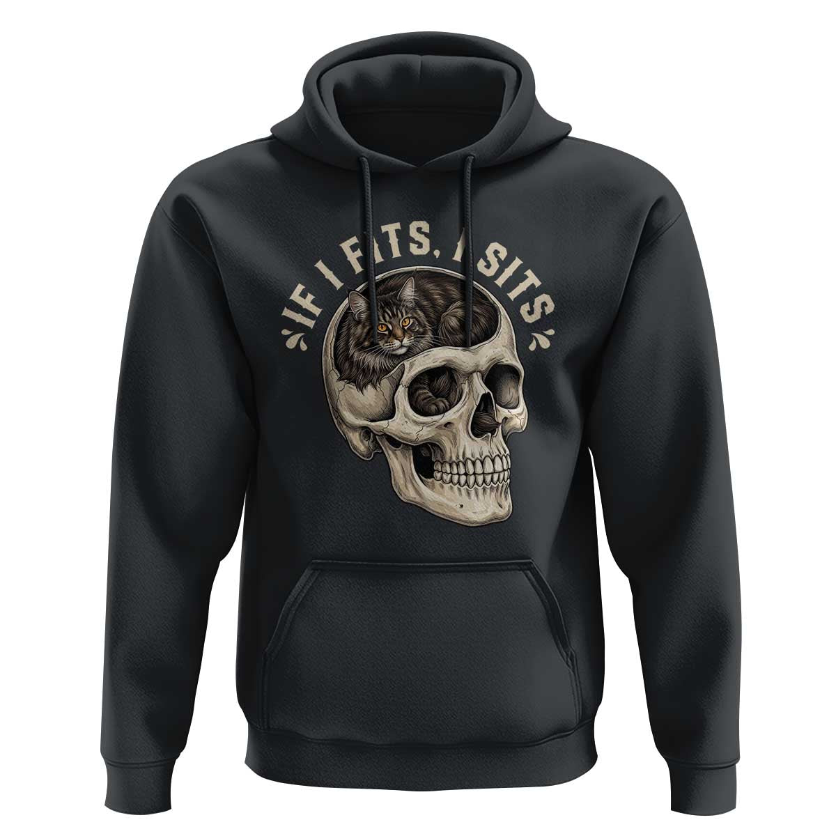 Funny Gothic Black Cat Skull Hoodie If I Fits I Sits