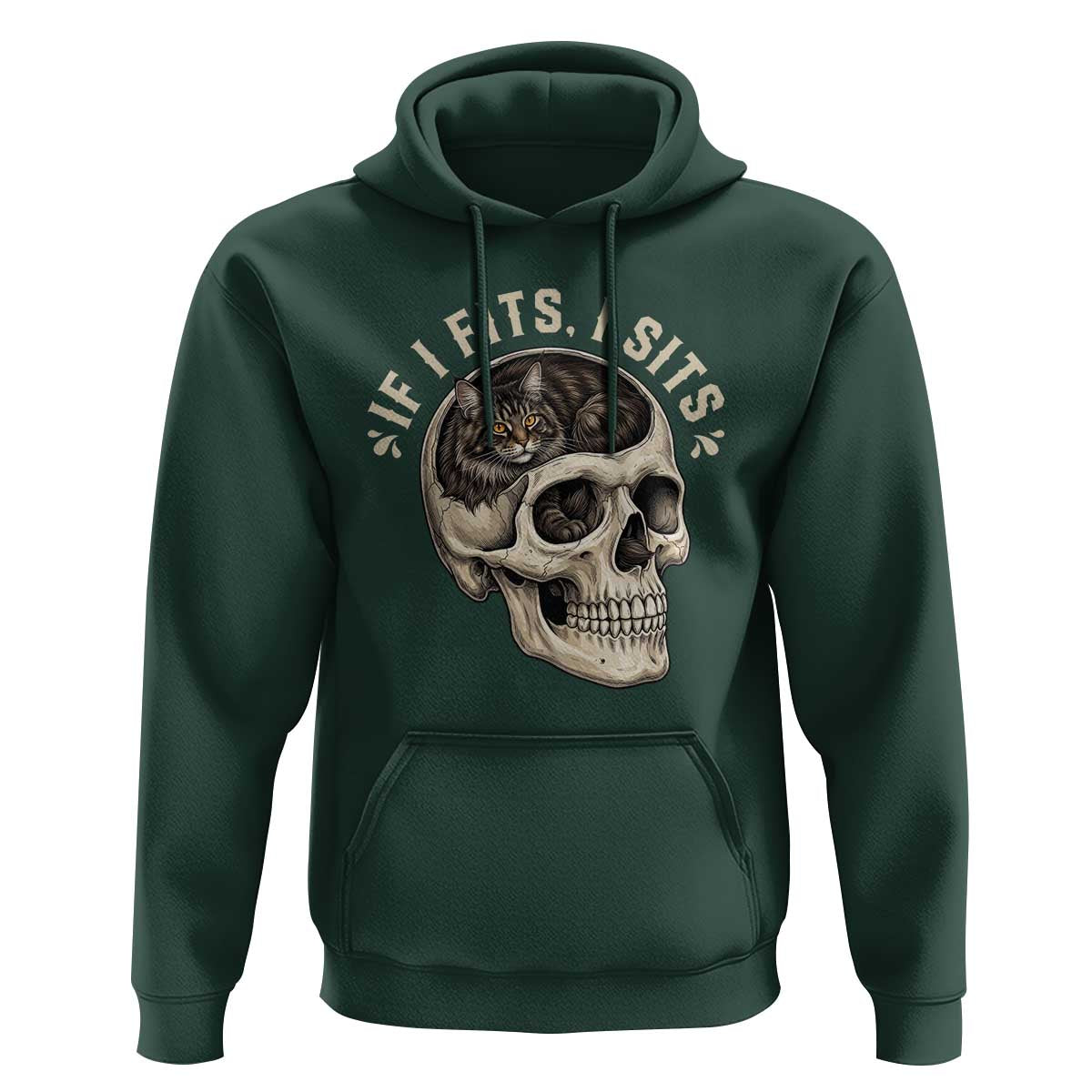 Funny Gothic Black Cat Skull Hoodie If I Fits I Sits
