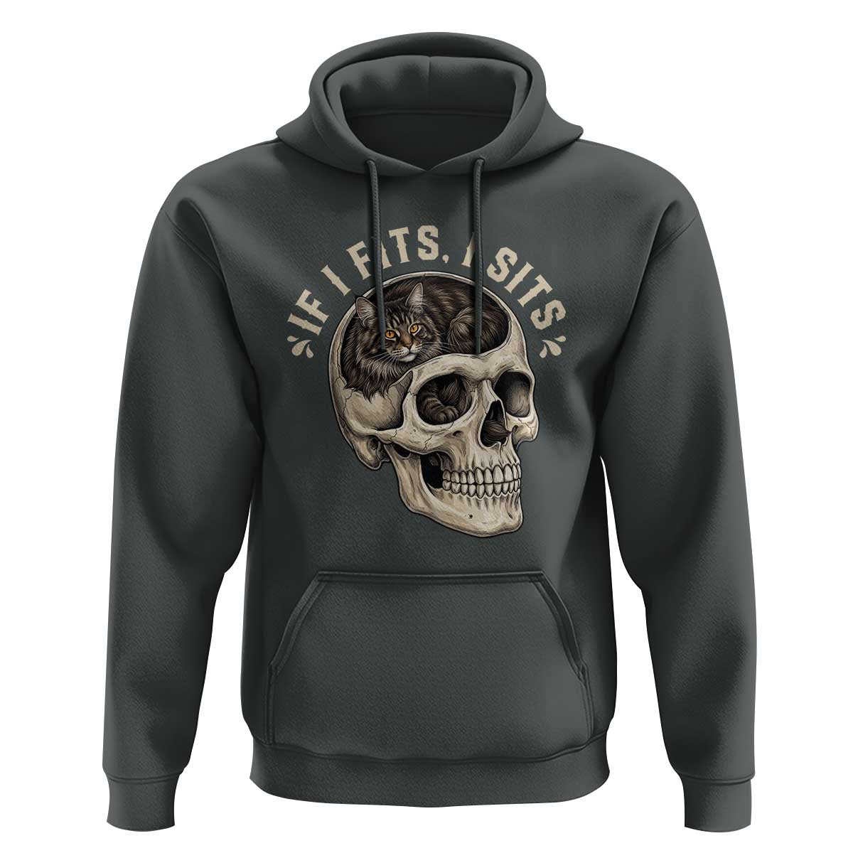 Funny Gothic Black Cat Skull Hoodie If I Fits I Sits