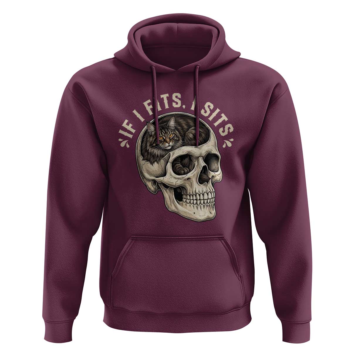Funny Gothic Black Cat Skull Hoodie If I Fits I Sits