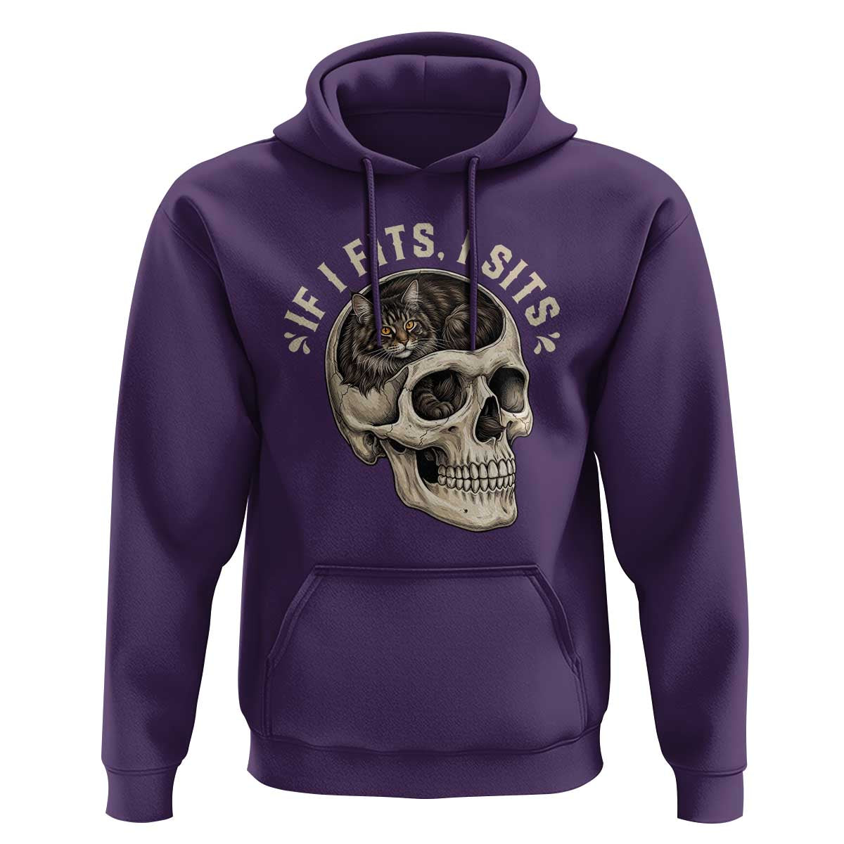 Funny Gothic Black Cat Skull Hoodie If I Fits I Sits