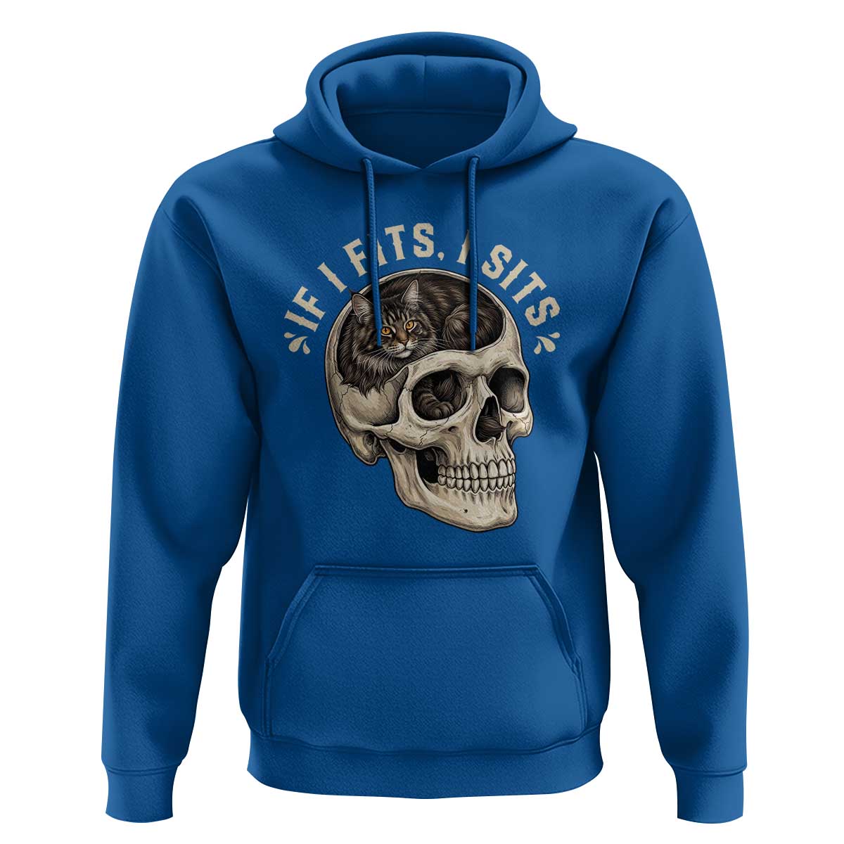 Funny Gothic Black Cat Skull Hoodie If I Fits I Sits