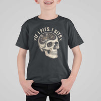 Funny Gothic Black Cat Skull T Shirt For Kid If I Fits I Sits
