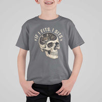 Funny Gothic Black Cat Skull T Shirt For Kid If I Fits I Sits