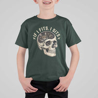 Funny Gothic Black Cat Skull T Shirt For Kid If I Fits I Sits