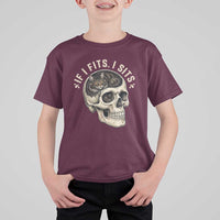 Funny Gothic Black Cat Skull T Shirt For Kid If I Fits I Sits