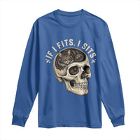 Funny Gothic Black Cat Skull Long Sleeve Shirt If I Fits I Sits