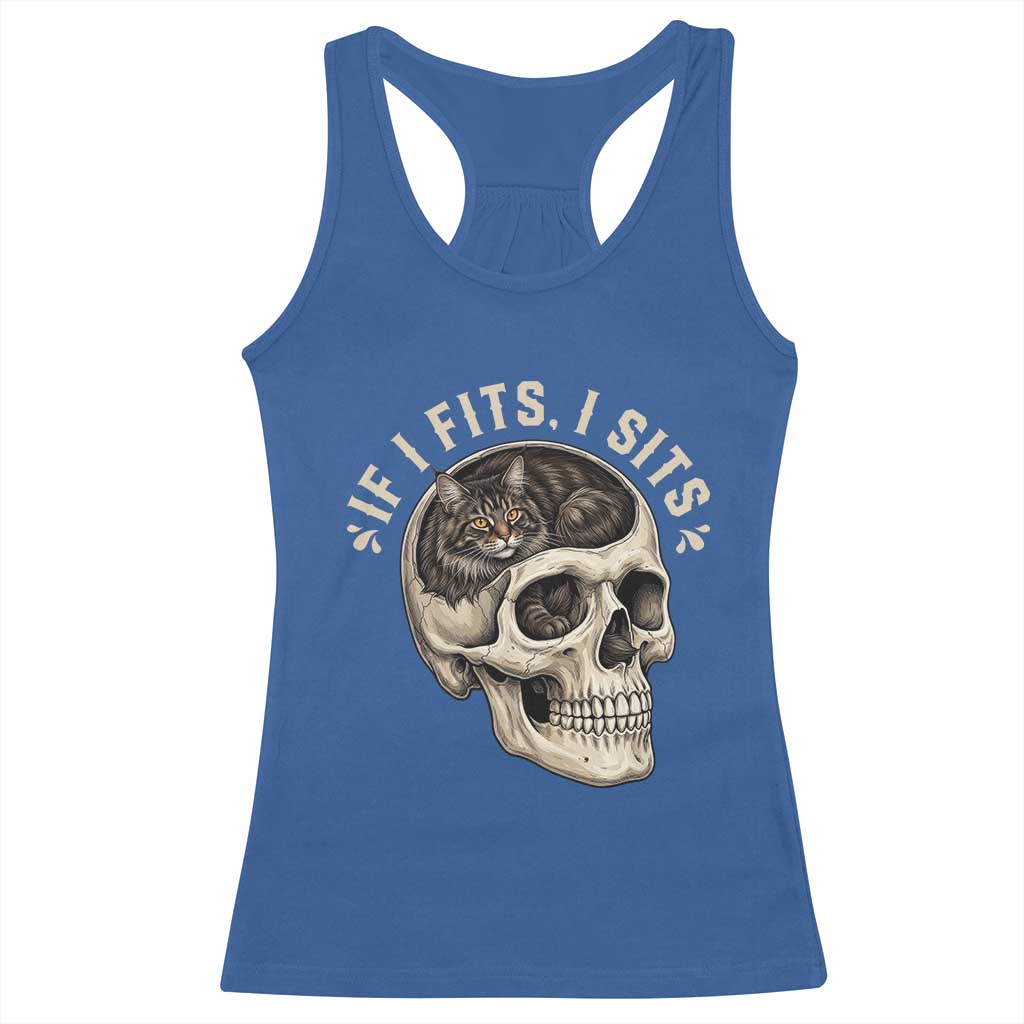 Funny Gothic Black Cat Skull Racerback Tank Top If I Fits I Sits