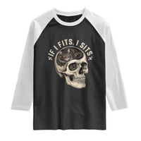 Funny Gothic Black Cat Skull Raglan Shirt If I Fits I Sits