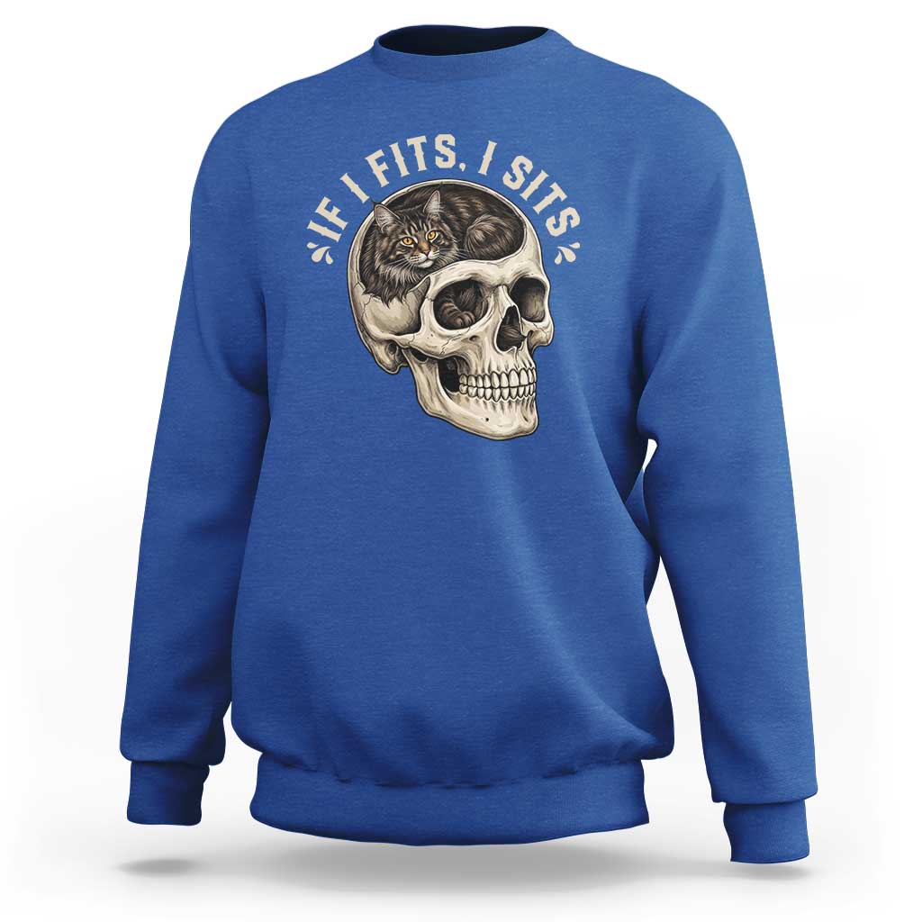 Funny Gothic Black Cat Skull Sweatshirt If I Fits I Sits