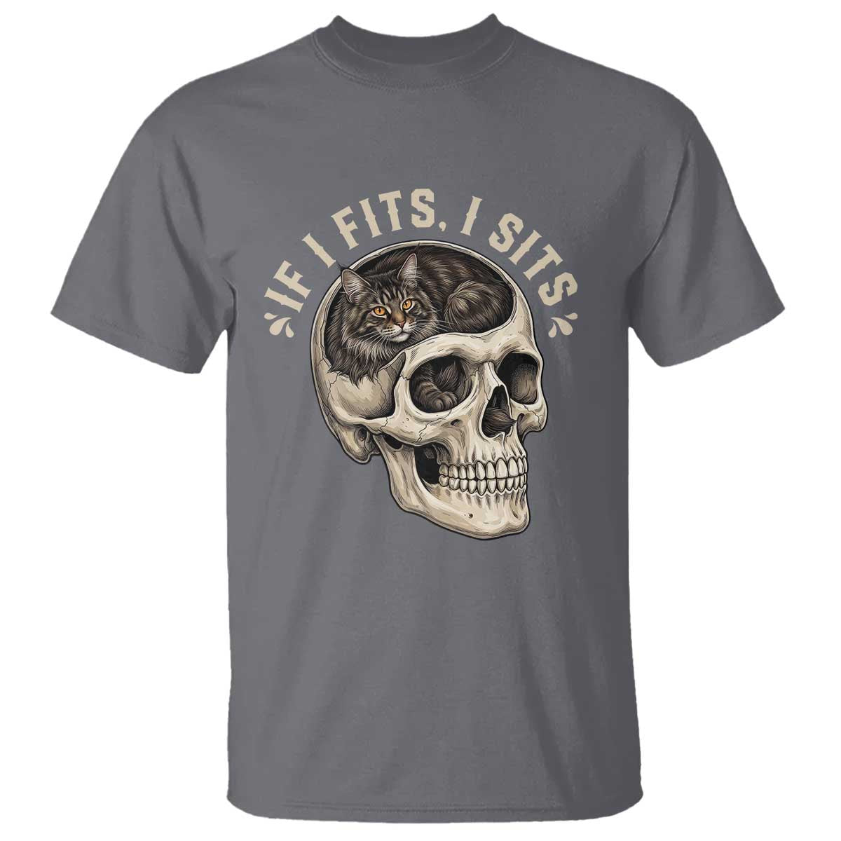 Funny Gothic Black Cat Skull T Shirt If I Fits I Sits