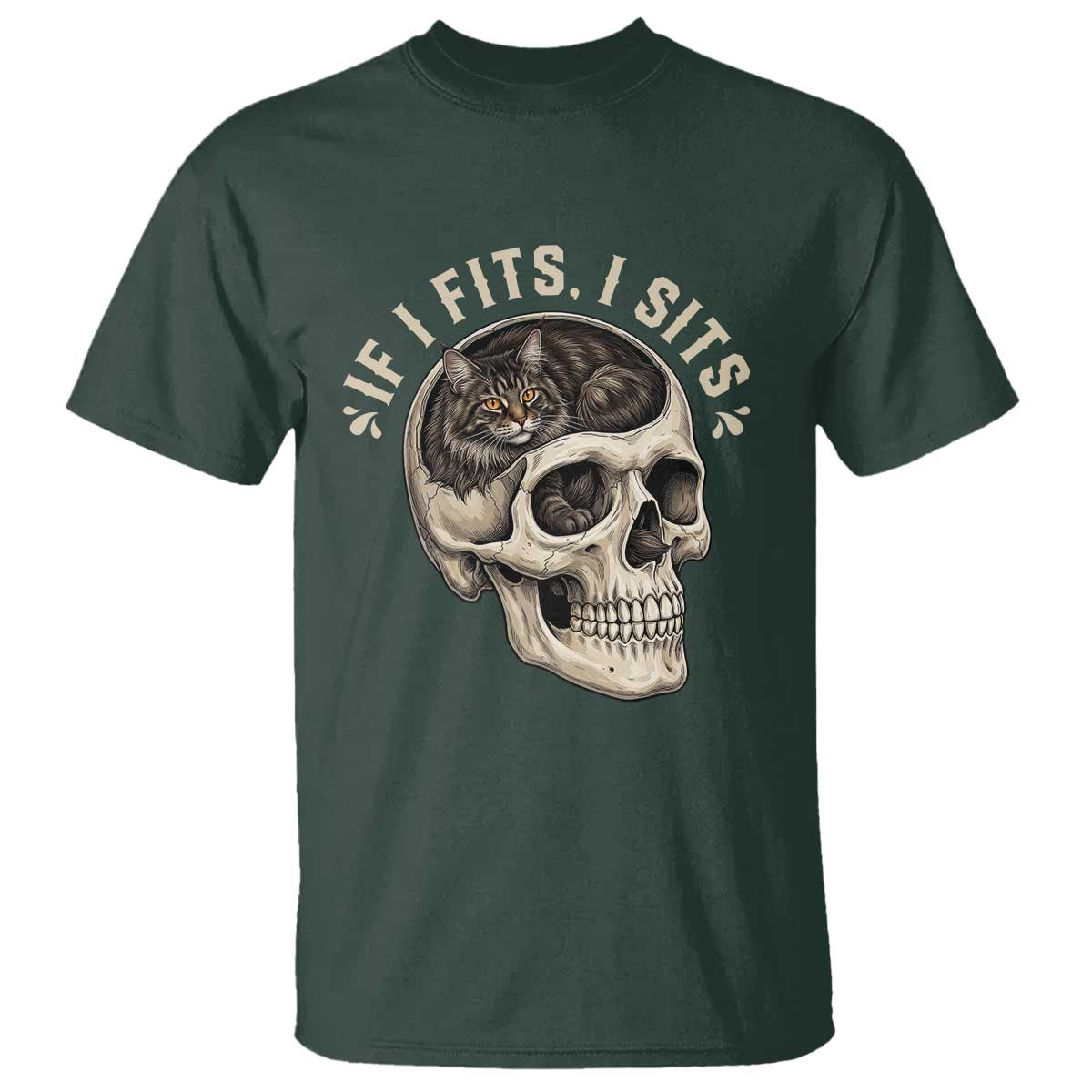 Funny Gothic Black Cat Skull T Shirt If I Fits I Sits