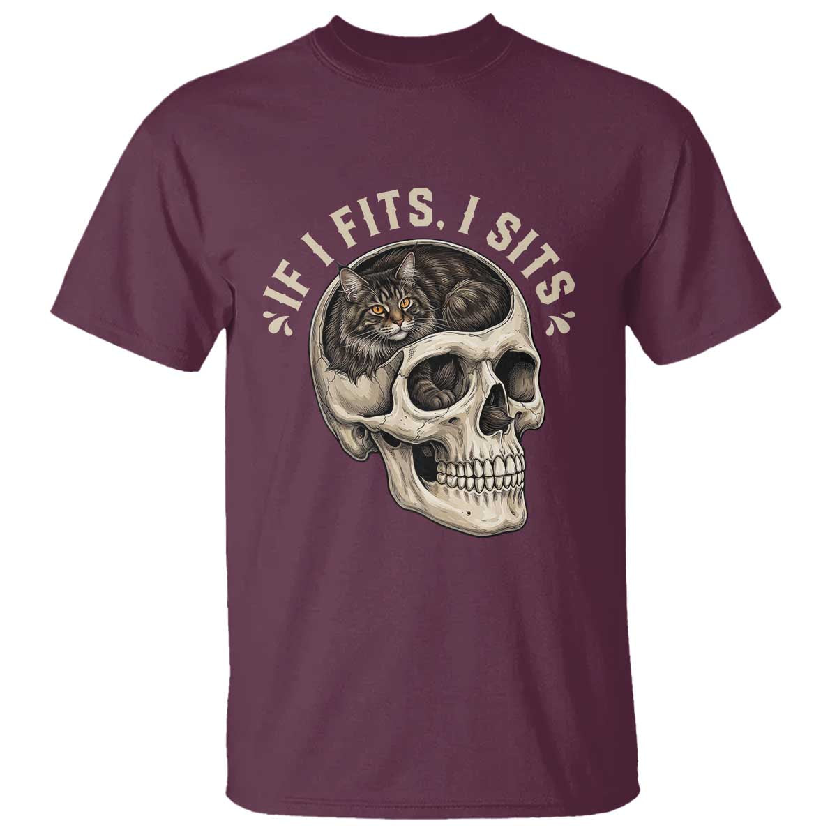 Funny Gothic Black Cat Skull T Shirt If I Fits I Sits