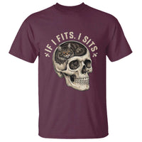 Funny Gothic Black Cat Skull T Shirt If I Fits I Sits