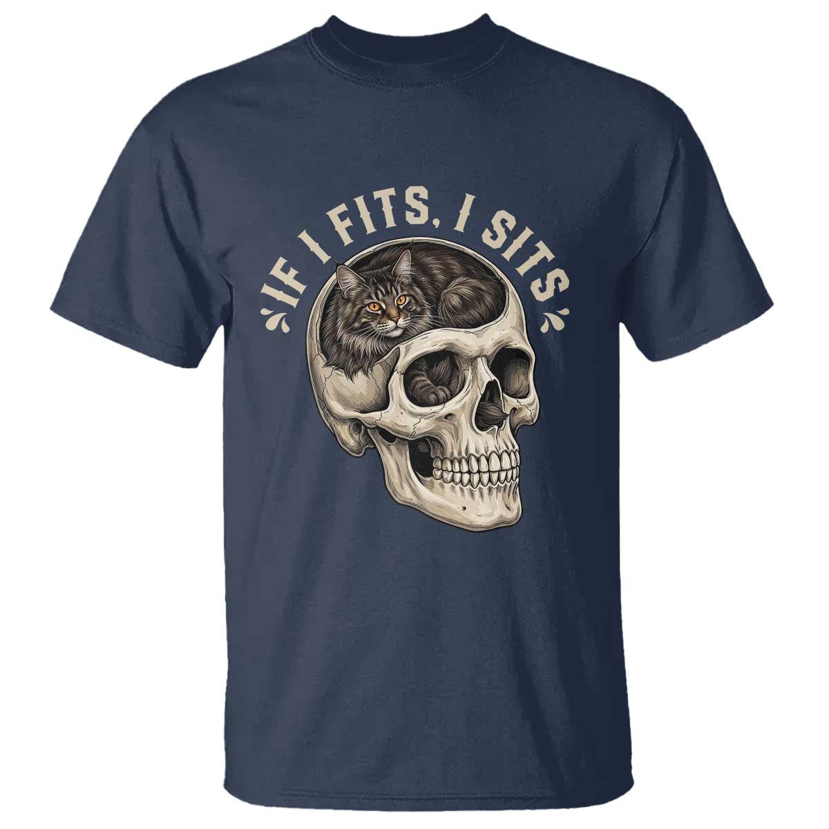 Funny Gothic Black Cat Skull T Shirt If I Fits I Sits
