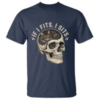 Funny Gothic Black Cat Skull T Shirt If I Fits I Sits