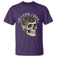 Funny Gothic Black Cat Skull T Shirt If I Fits I Sits