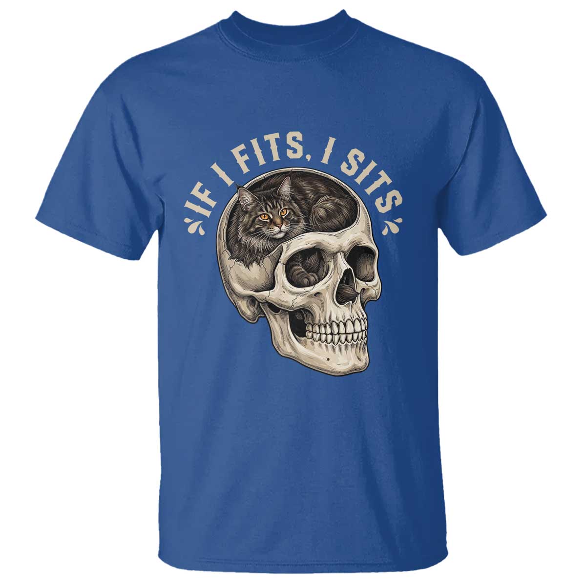 Funny Gothic Black Cat Skull T Shirt If I Fits I Sits
