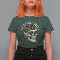 Funny Gothic Black Cat Skull T Shirt For Women If I Fits I Sits