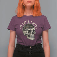 Funny Gothic Black Cat Skull T Shirt For Women If I Fits I Sits