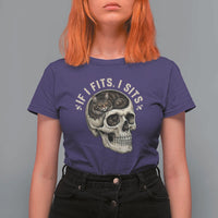 Funny Gothic Black Cat Skull T Shirt For Women If I Fits I Sits