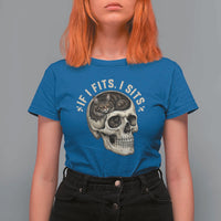 Funny Gothic Black Cat Skull T Shirt For Women If I Fits I Sits