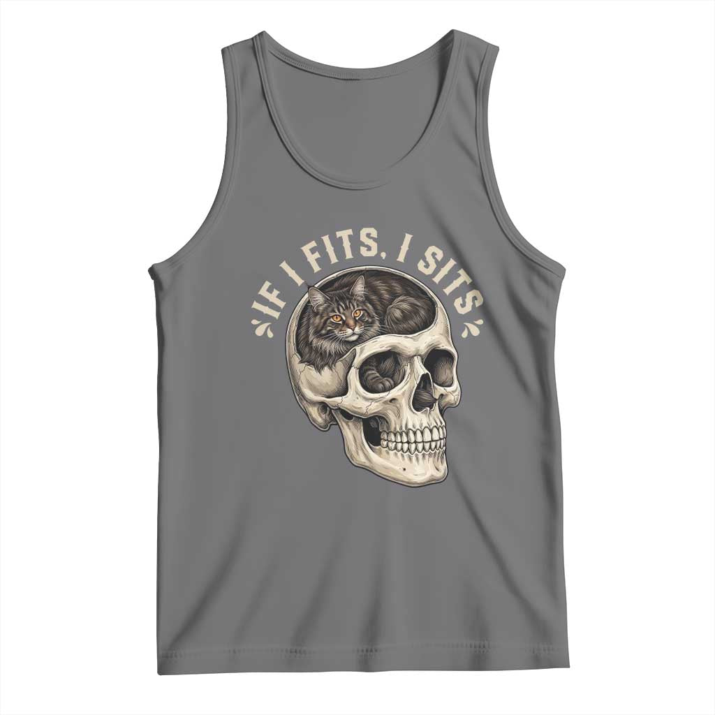 Funny Gothic Black Cat Skull Tank Top If I Fits I Sits
