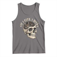 Funny Gothic Black Cat Skull Tank Top If I Fits I Sits