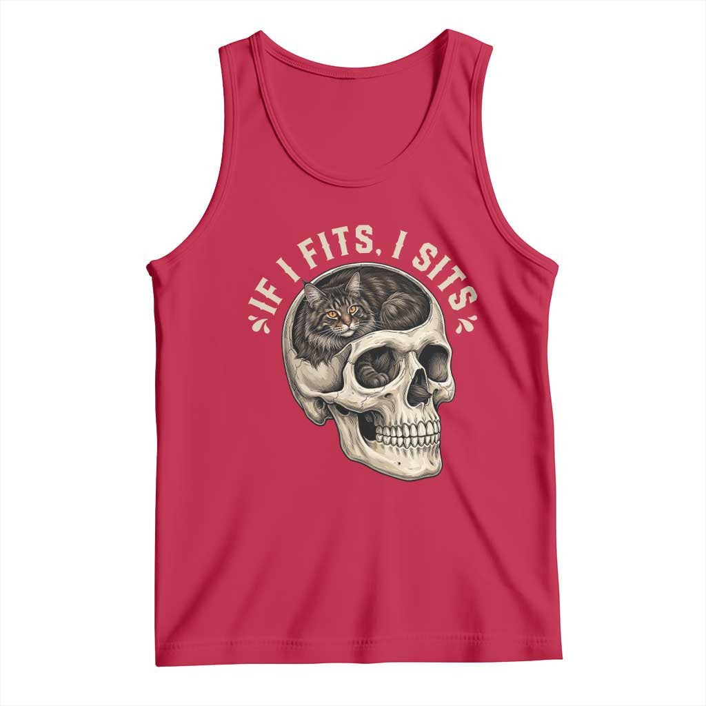 Funny Gothic Black Cat Skull Tank Top If I Fits I Sits