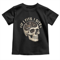 Funny Gothic Black Cat Skull Toddler T Shirt If I Fits I Sits