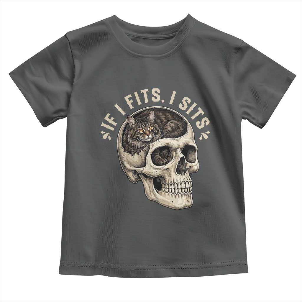 Funny Gothic Black Cat Skull Toddler T Shirt If I Fits I Sits